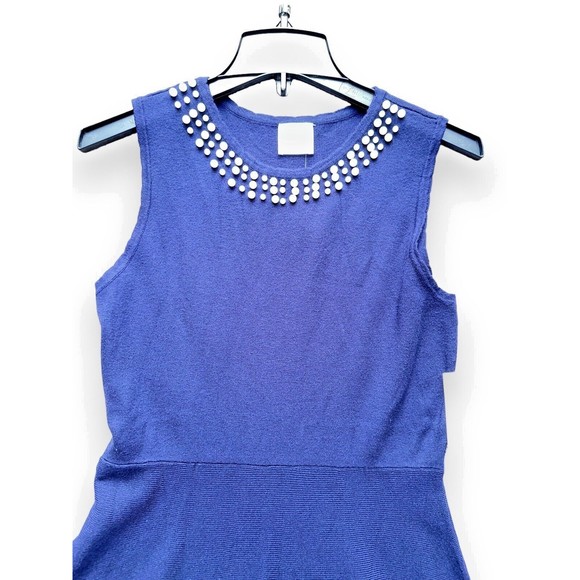 1940s Navy High Waist Retro Pearl Sleeveless Womens XL Sweater Dress - Picture 2 of 15